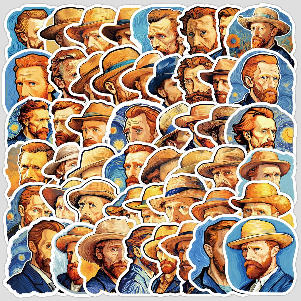 50 Sheets of Van Gogh Series Graffiti Stickers for DIY Stationery, Water Cups, Computers, Skateboards, and Waterproof Decorative Stickers