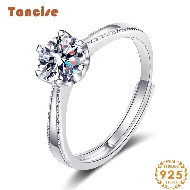 Tancise Classic Moissanite Bague en argent pour femme Bijoux Promesse de mariage Cadeau de fête_voghion.com
