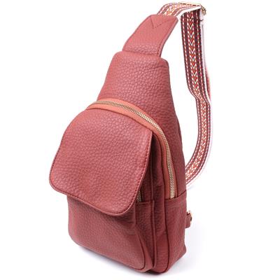 Stylish Women's Bag with One Shoulder Strap Made of Large-grain Eco-leather VINTAGE Bag 22762 Burgundy