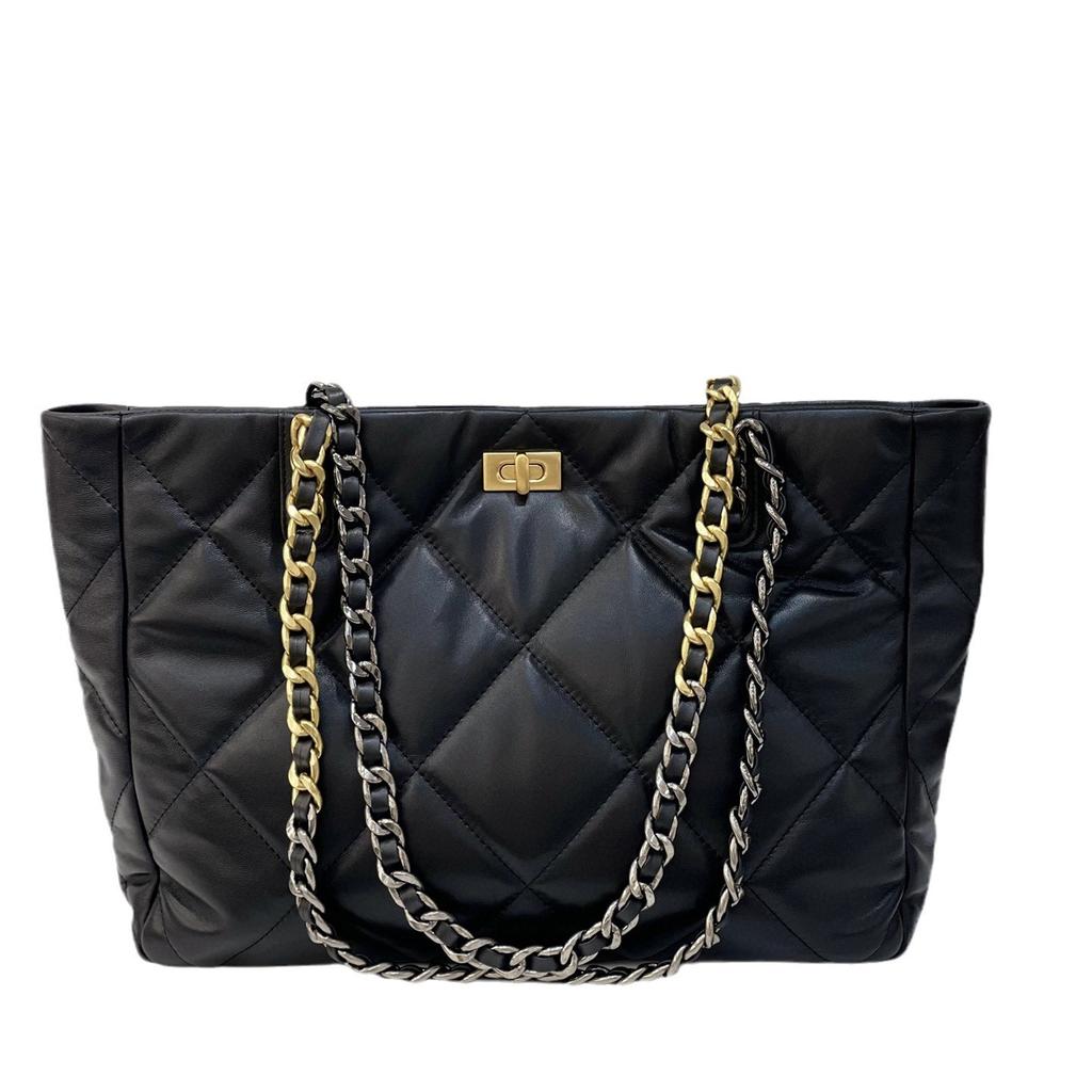 2023 Nová 22B Černozlatá Tote Bag Velká Kapacita Ovčí Kůže Kosočtvercový Řetízek Jednoramenná Podpažní Kožená Dámská Taška