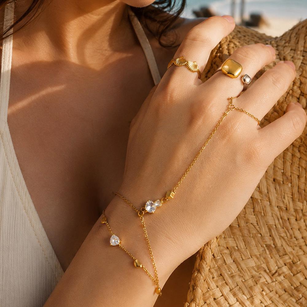 Yuhui Cross-Border Stainless Steel Bracelet Light Luxury High-End Vibe Zircon-Inlaid Back-of-Hand Chain Finger Ring All-in-One