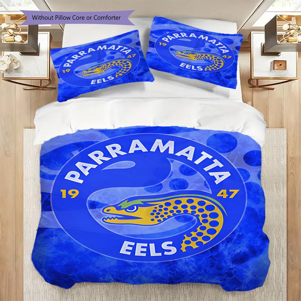 Parramatta Eels Pattern Bedding Quilt Set Quilt Cover Pillowcase Home Decoration Birthday Gift (1 * duvet cover + 2 * pillowcase, without core)