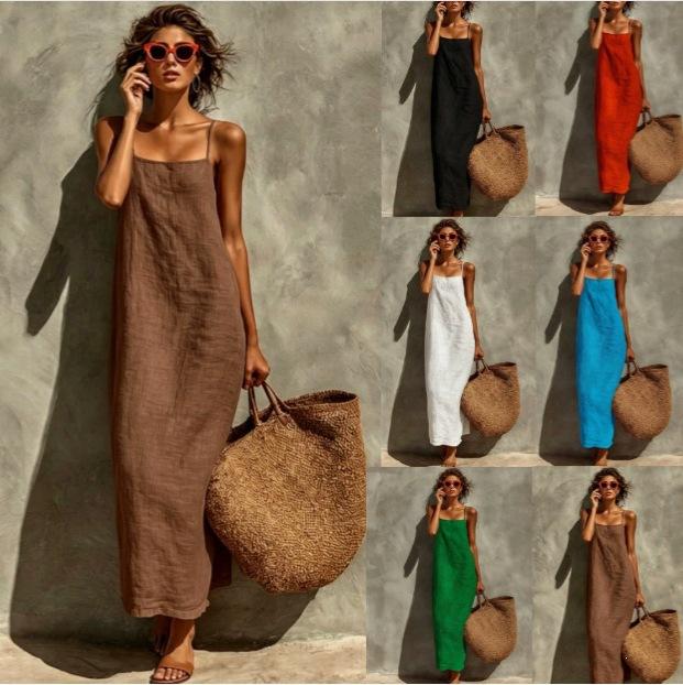 New European and American Fashion Summer Elegant Temperament Style Women's Clothing Square Neck Strap Skirt Straight Dress