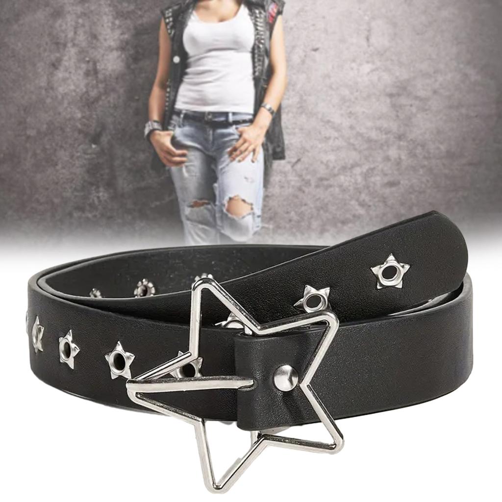 Adjustable Belt with Hollow Out Star Buckle Thin Waist Belt Vintage Belt Hot Girls Women Belt for Coat Skirts Jeans