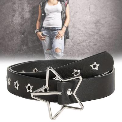 Adjustable Belt with Hollow Out Star Buckle Thin Waist Belt Vintage Belt Hot Girls Women Belt for Coat Skirts Jeans