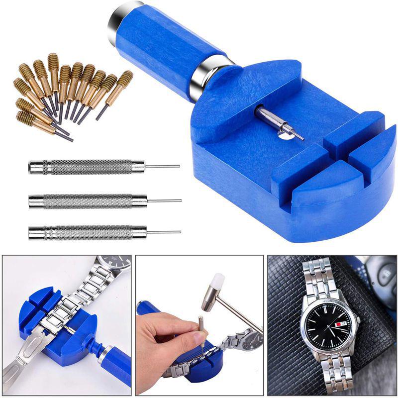 19-Piece Watch Repair Kit: Disassembly, Strap Replacement, Spring Bars, Strap Remover, Punch Pin Tool.