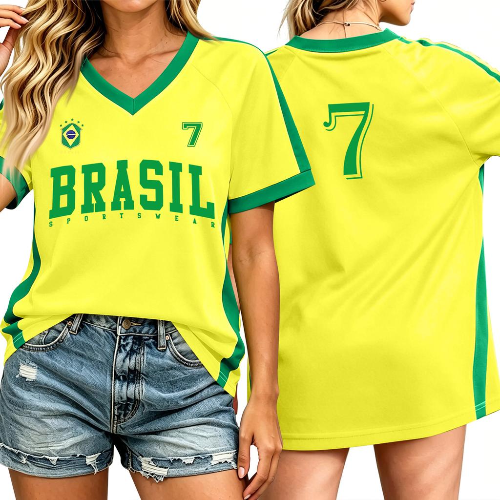 Casual V Neck Raglan Sleeve T Shirt Women Short Sleeve Letter Print Relaxed Fit Top for Sports Outdoor Activities