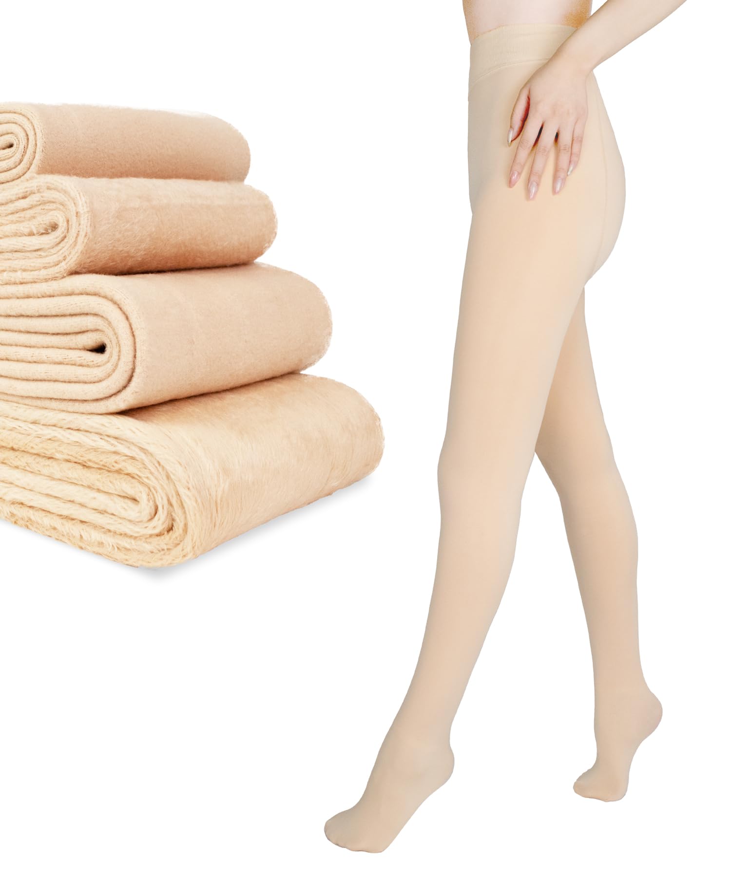 

Fabrich Faux Compression 1200 220g Women s Fleece-Lined Tights, Sheer, Stocking-Like, Warm, Thick, Tights, Denier, Winter, Beige, бежевый