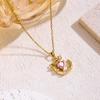 Korean Style Pink Heart & Butterfly Moon Necklace - Clavicle Chain Gift for Best Friend's Birthday