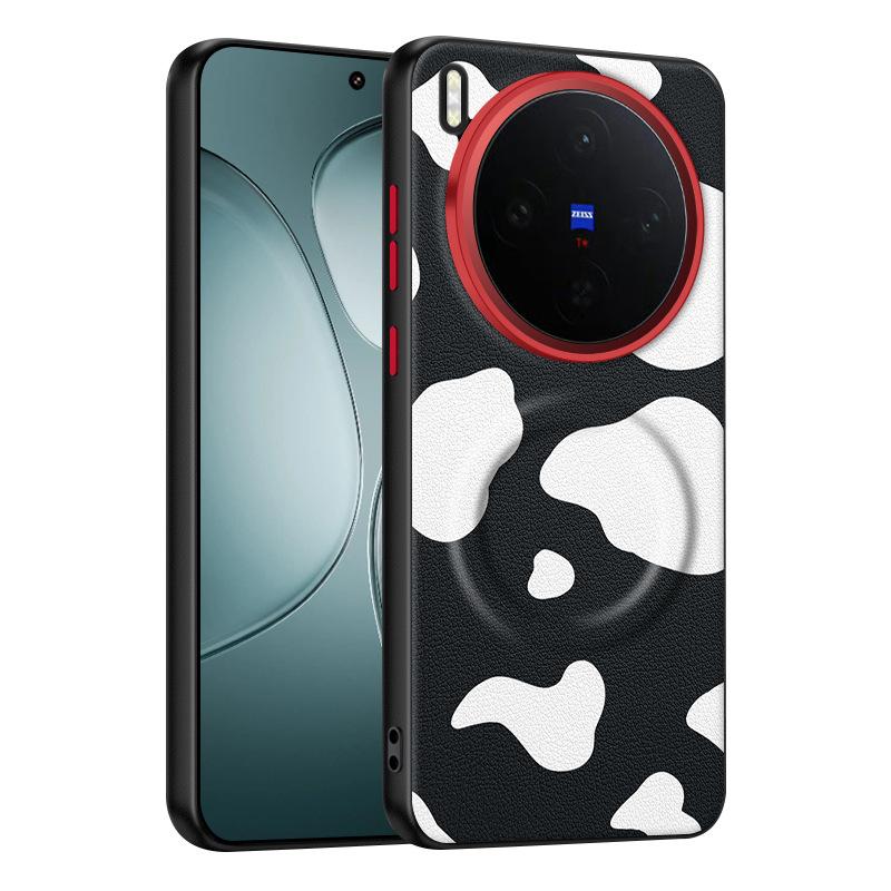 For Vivo X300 X200 X200S Ultra Case Dairy Cow Zebra Leather Magnetic Suction Keys Lens Frame Anti-Fingerprint Soft Cover