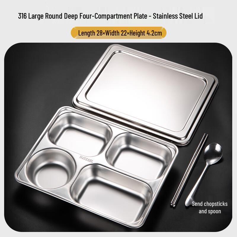 316 Stainless Steel Divided Meal Tray with Lid