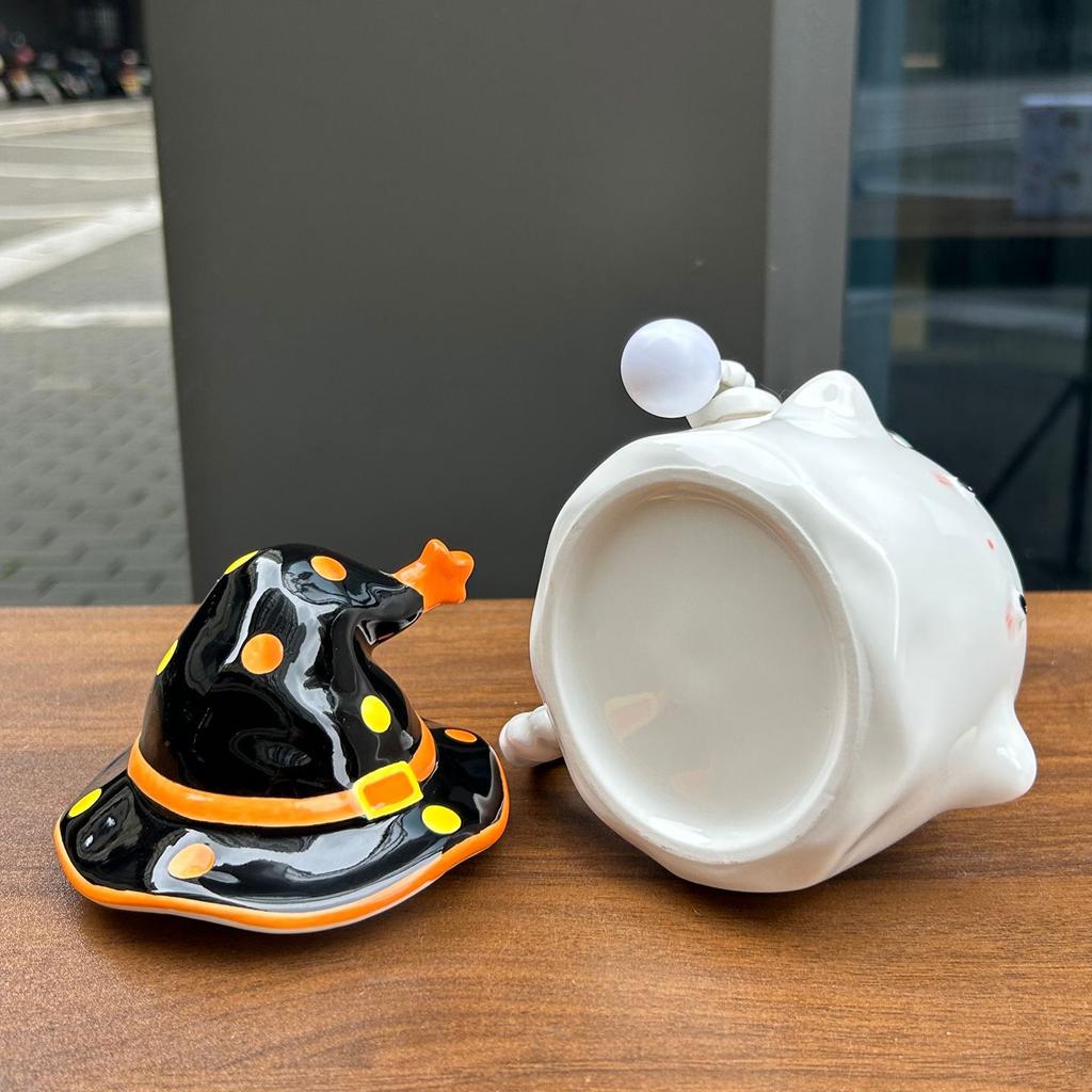 Cute Ghost Mug with Lid for Boys Ceramic Water Cup for Girls Practical Creative Cup for Teachers' Day Birthday Gift