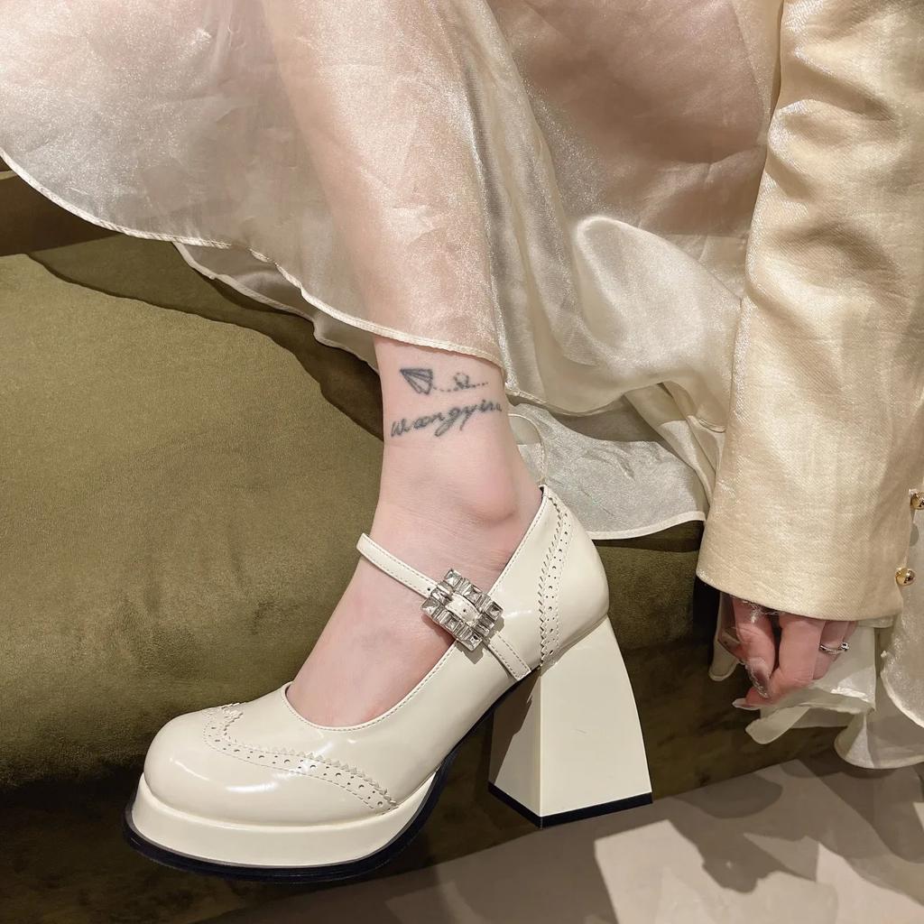 Fashion Women's Platform High Heels 2025 New French Mary Jane Shoes for Women Fashion Round Toe Chunky Heel Party Wedding Dress Shoes