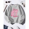Unisex Kids Pink Crewneck Sweatshirt For 4-12 Girls Pink Checkered Number 67 Six Seven Heart Glitter Print Soft Fleece Long Sleeve Pullover