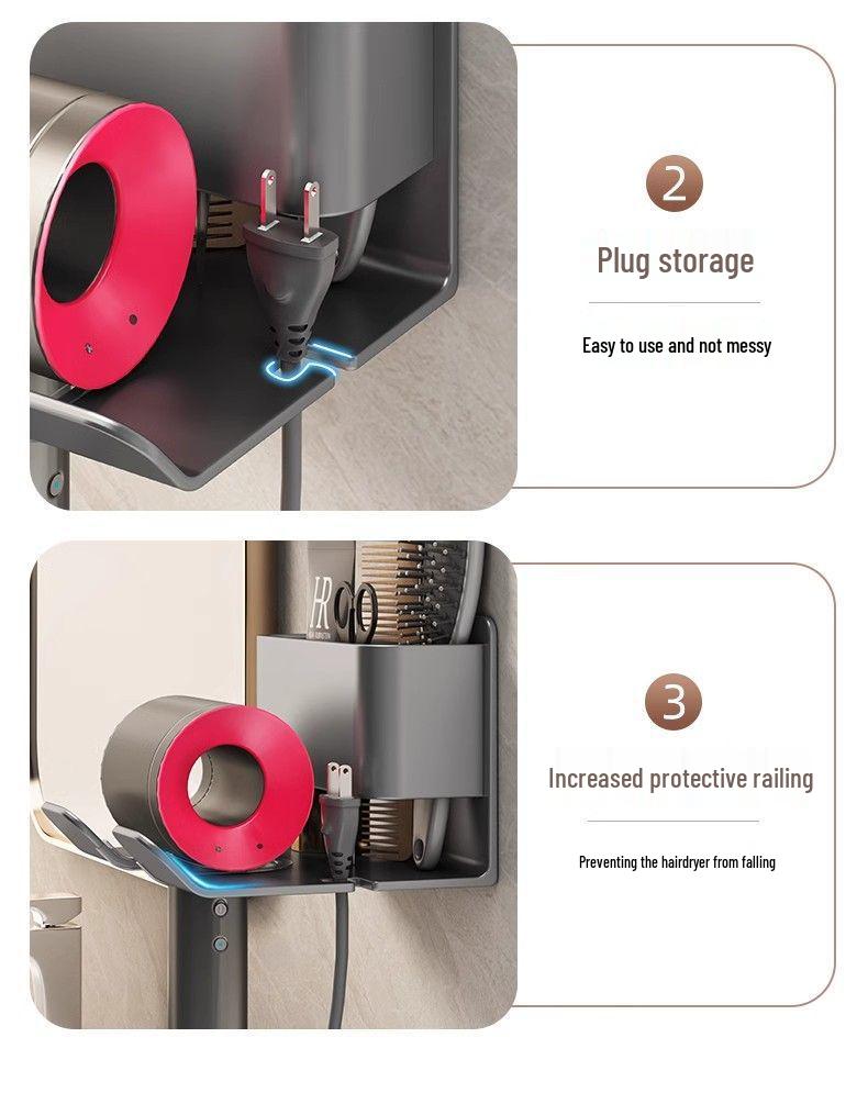 Wall-Mounted Hair Dryer Rack: Bathroom Storage Shelf & Hanging Bracket