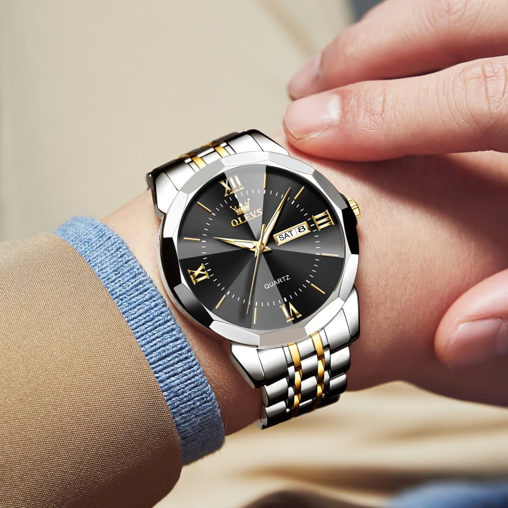 OLEVS Pánske hodinky, Nerezový remienok, Ukazovateľ dátumu, Chronograf, 40 mm, BusinessFormálne, Vodotesné do 10 ATM, Dostupné v zlatej, modrej a