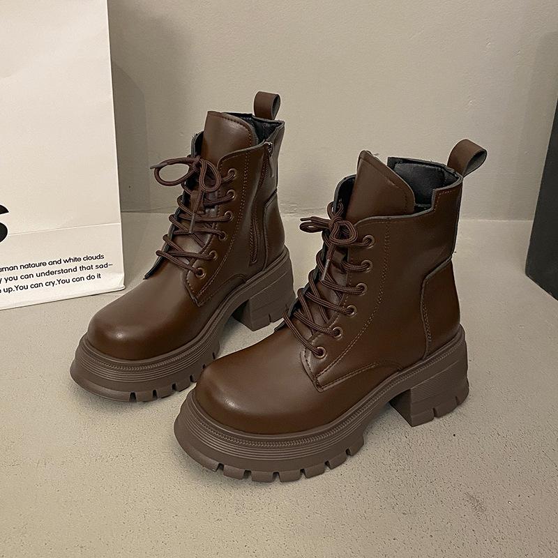 

Коричневые ботинки Мартин женские туфли 2025 новая осень и зима платформа мягкая кожа британский стиль короткие ботинки ретро популярные полусапоги 40 темно-коричневого