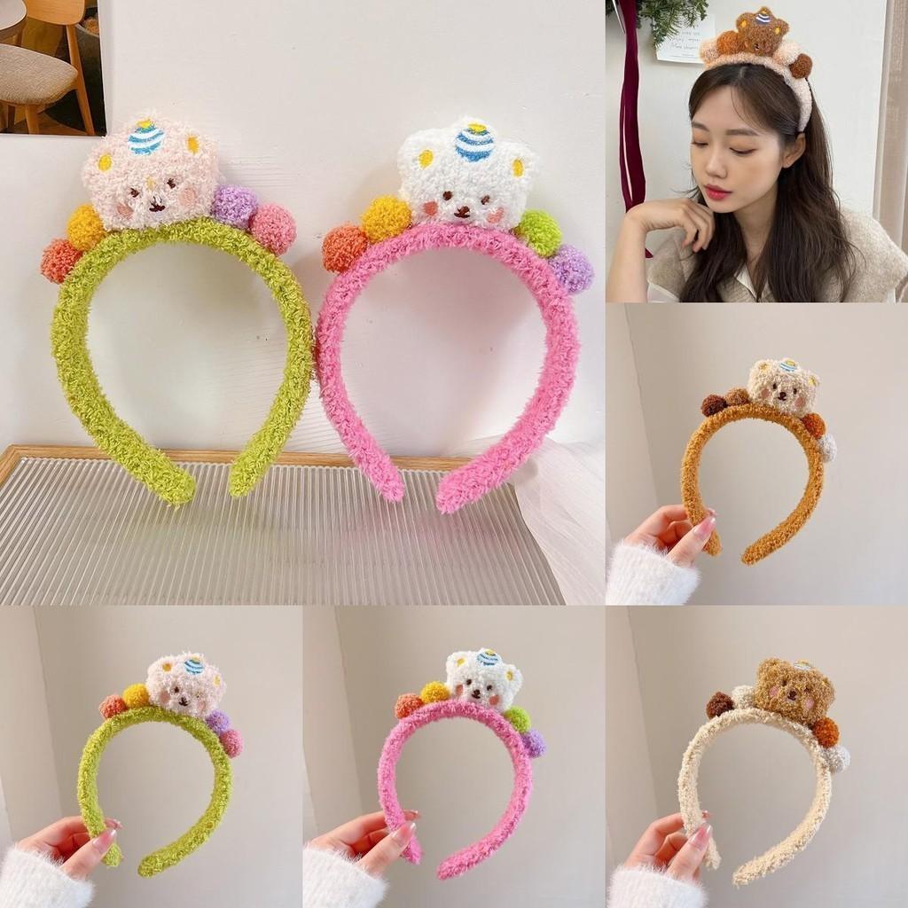 Handmade Fluffy Bear Headband Autumn Winter Plush Wash Face Hair Band Colorful Cartoon Hair Accessories