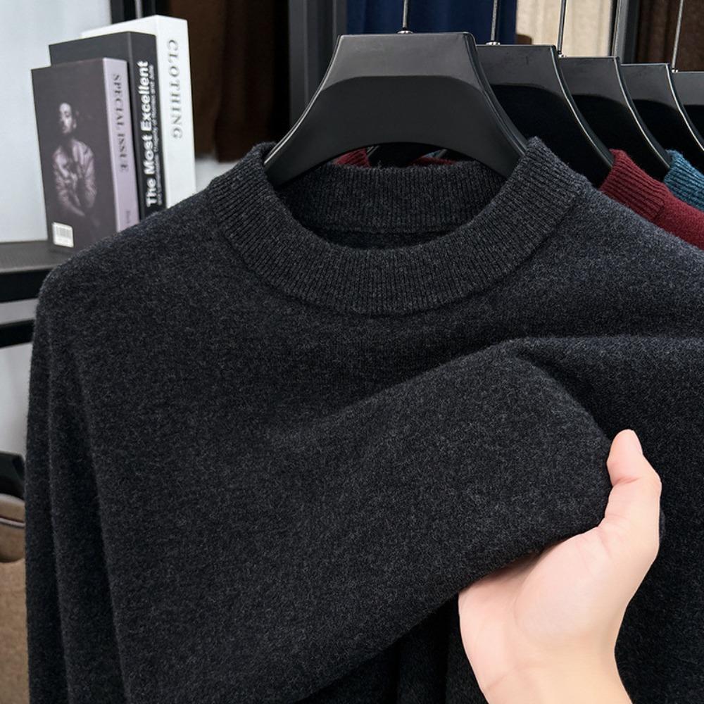 Men 100% Pure Wool Half Turtleneck Sweater, Warm Solid Knit Jumper for Autumn Winter Daily Wear