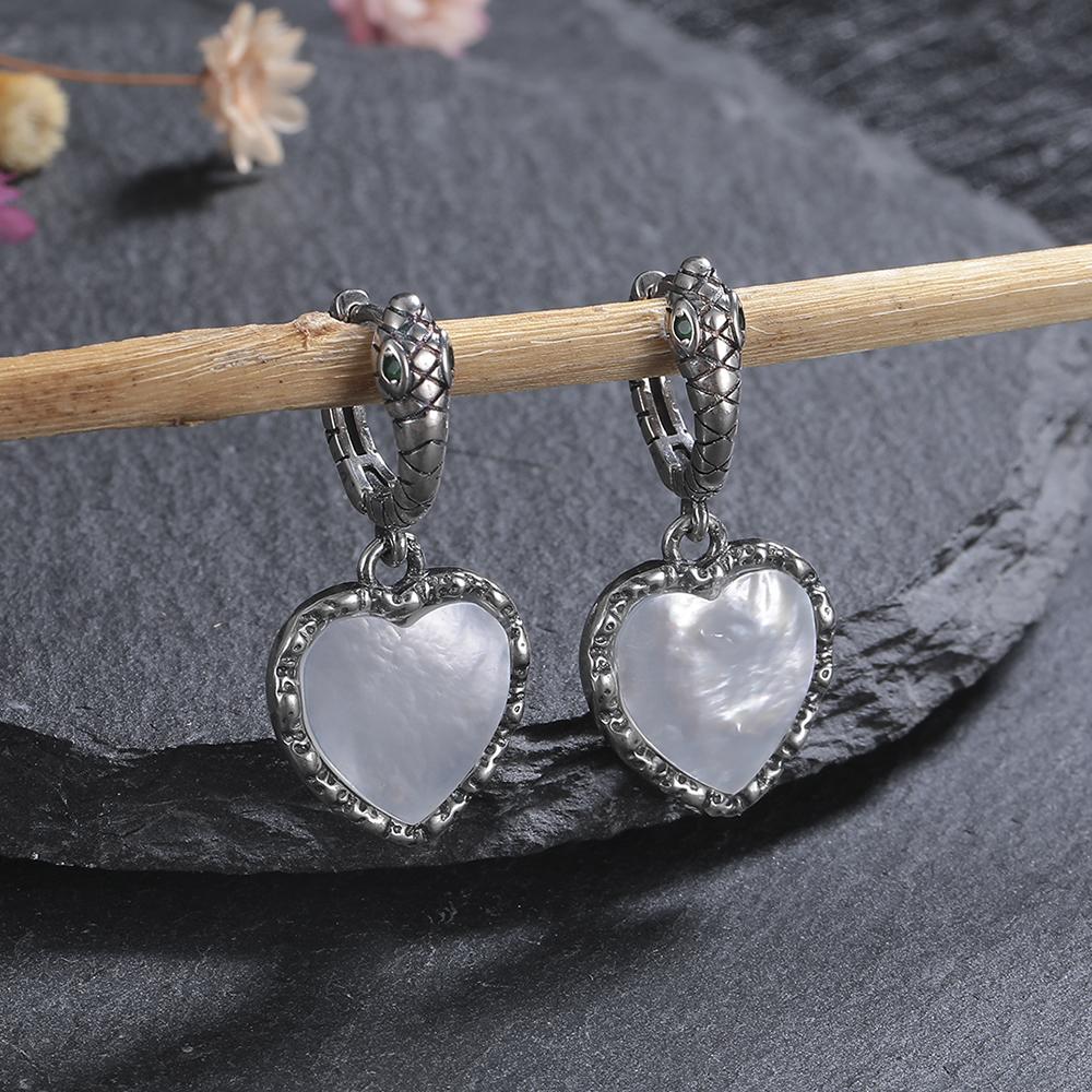 Natural Shell Stone Drop Earrings for Women White Black S Silver Hoop Earring Party Gift Fine  Wholesale