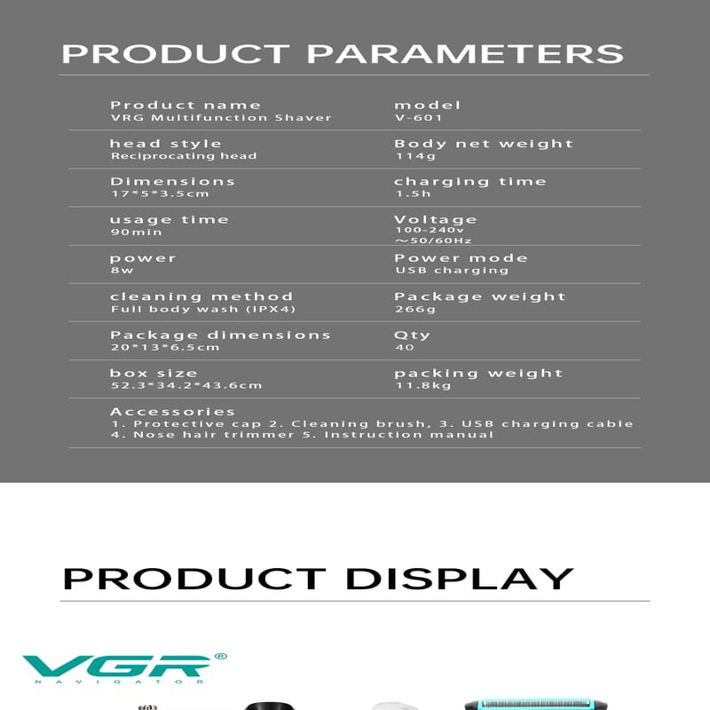 VGR New Retro Men's Multifunctional Two-in-One Shaver IPX4 Waterproof and Anti-corrosion Durable Wet and Dry Dual-use Safe Skin-friendly Shaver