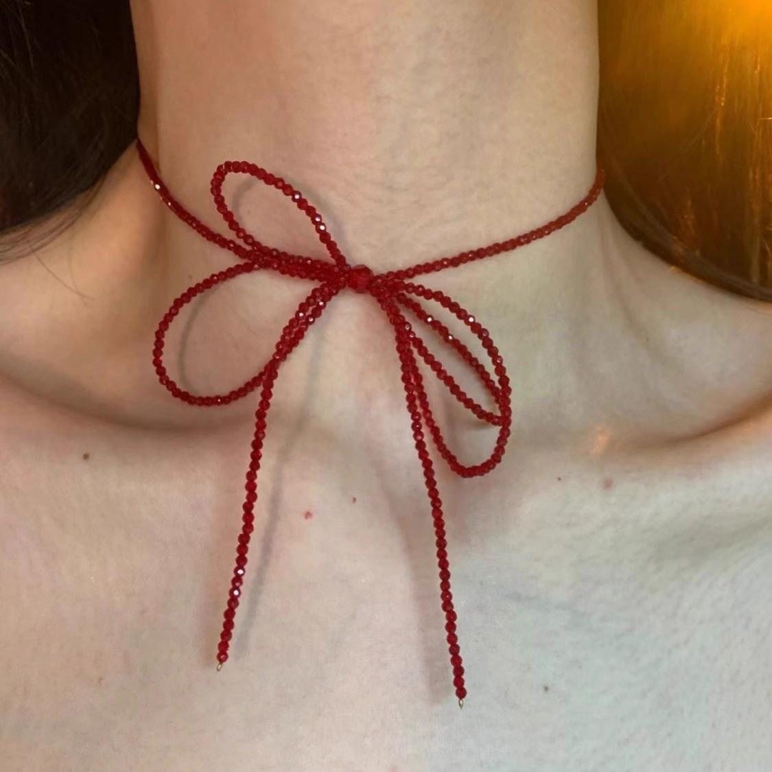 Gothic Snake Shape Necklace for Men Women Punk Double Layered Red Crystal Beads Water Droplet Pendant Necklace Jewelry Gifts
