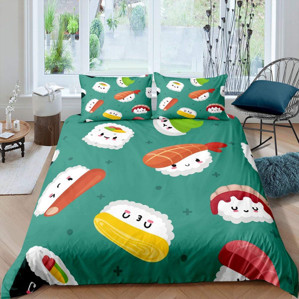 Sushi Duvet Cover Sets For Kids Boys Girls Lightweight Down Quilt Covers Bedroom Decor 2 Pillowcases 1 Duvet Cover No Comforter