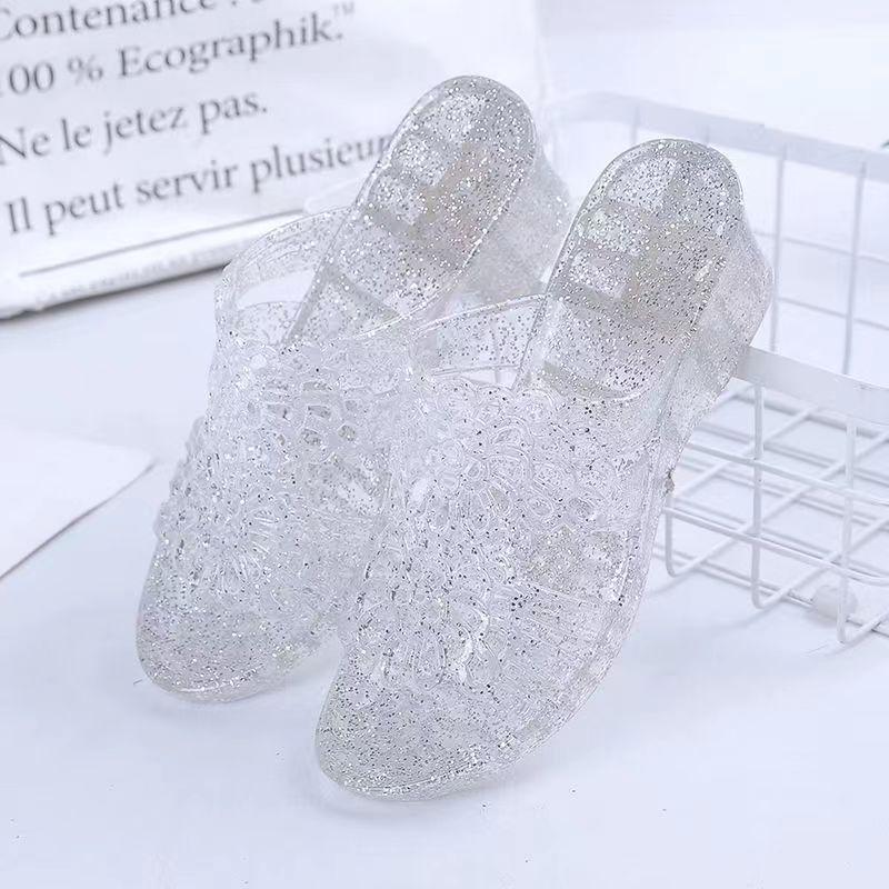 2024 New Arrival Fashion Slides Womens Jelly Flats Shoes Transparent Sandals Anti-slip Round Female Casual Non-slip Woman Sandal
