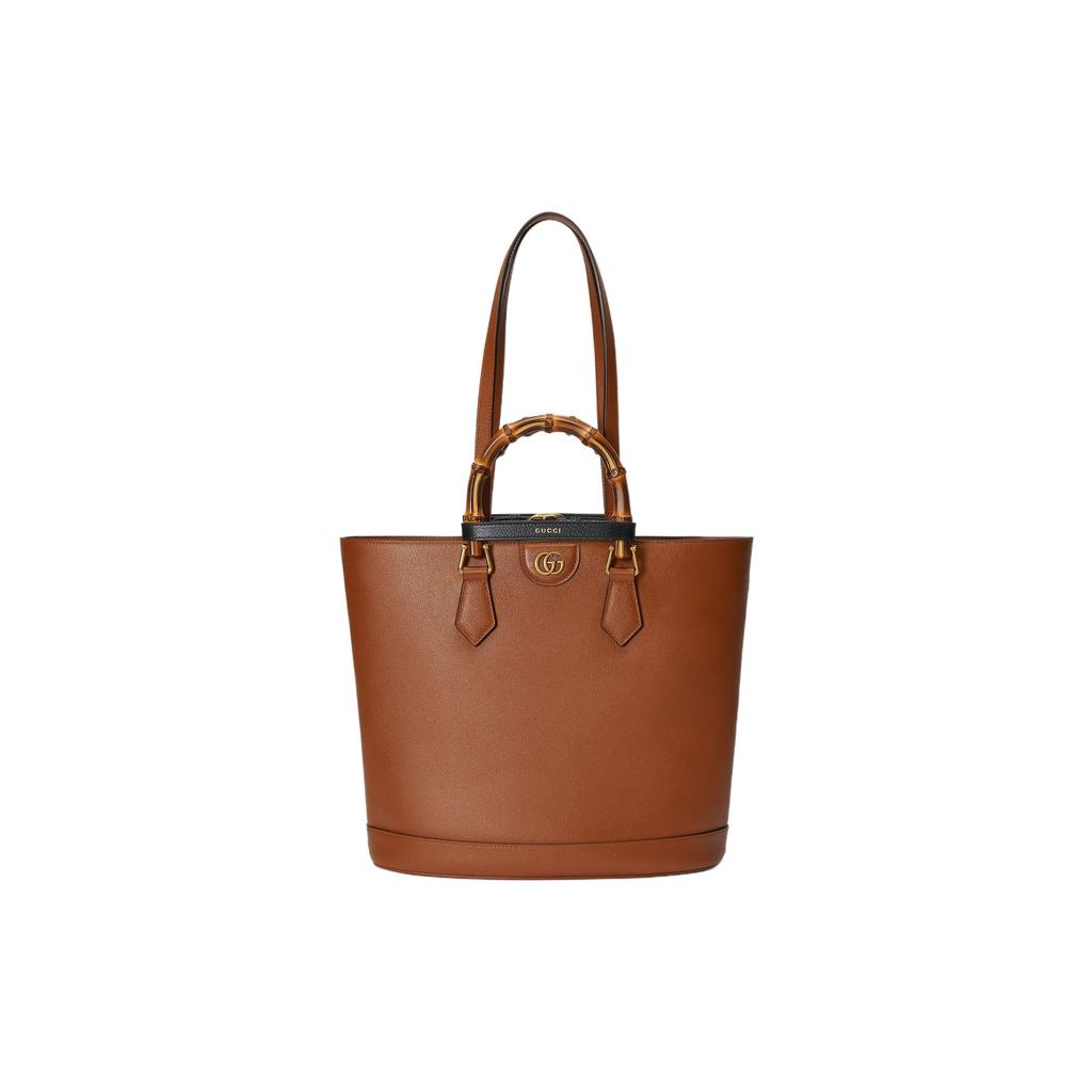 Gucci Diana Bamboo Double G Logo Solid Leather Tote Bag Women tote bags Brown 750394-UAAAY-2548