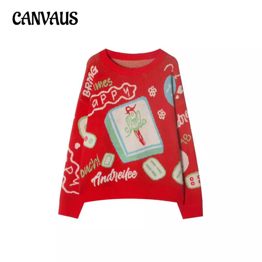 Herbst- und Wintermodelle Verdickter warmer Strickpullover Mahjong-Muster Weihnachten Wind Festlich Langärmelige Oberteile