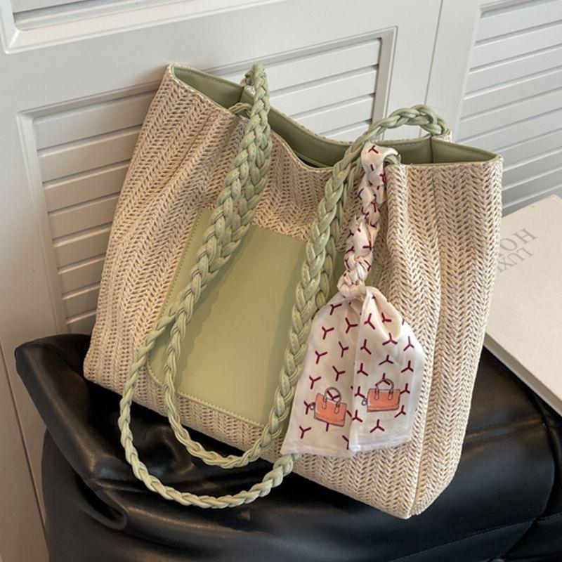 Neue Trendige Gewebte Schulter Damen Tasche Wintermode Stroh Freizeit Tragetasche Handtasche