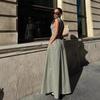 2025 Spring Women's Sleeveless Solid Color Dress with Zipper Waist and Pockets