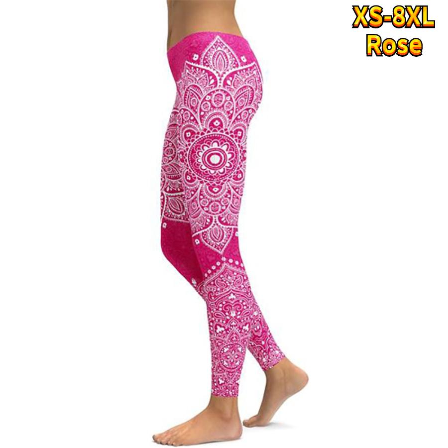 Pantaloni da yoga elasticizzati da donna con stampa di loto arancione, fitness, corsa, palestra, sport, pantaloni attivi