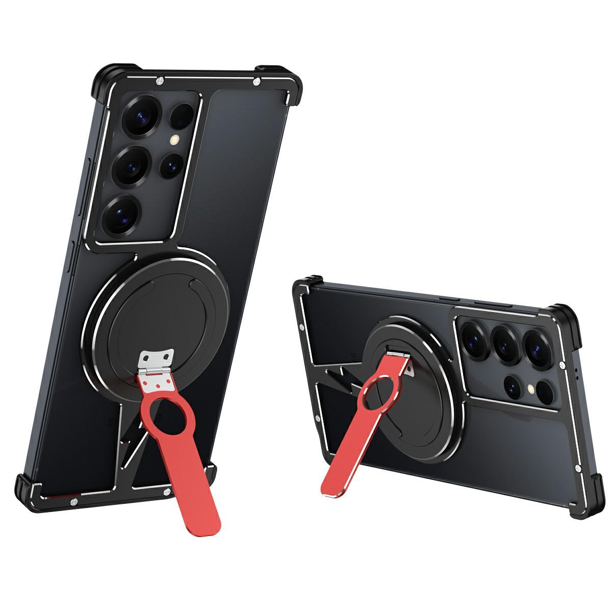 

For Samsung Galaxy S25 Ultra Magnetic Case Aluminium Alloy Frameless Phone Cover with Kickstand