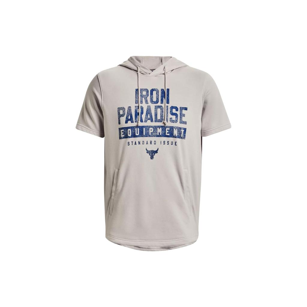 Under Armour Project Rock Printed Hoodie Short Sleeve T-Shirt Men Tops Grey 1378018-289