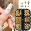 Xiaomi 6 Grids Golden Star Metal Nail Charms Cross Star Nail Metal Rivet Alloy Hollow Star 3D Nail Art Decorations Manicure Accessories