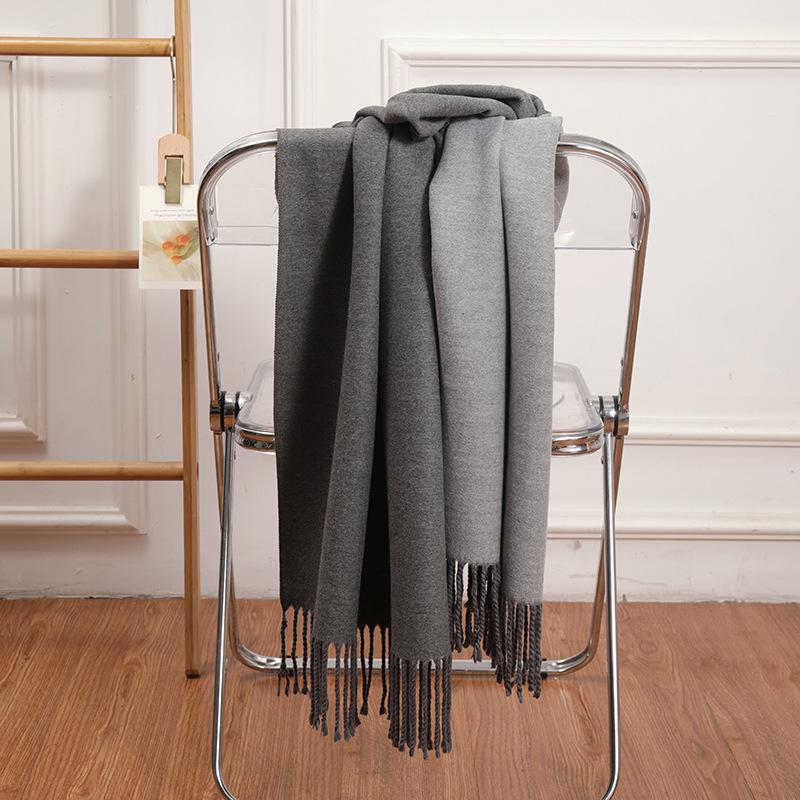 Double-Sided Women's Wool and Cashmere Scarf - Warm, Thickened Shawl for Autumn/Winter