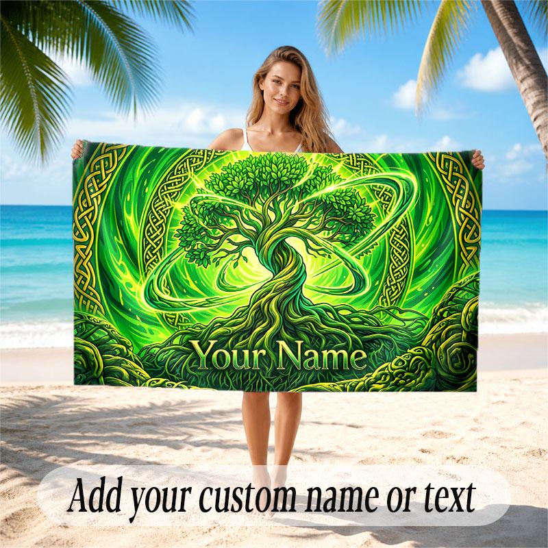 Tree of Life Theme Beach Towel Personalized Custom Name & Text Soft Quick Dry Beach Towel for Swimming Travel