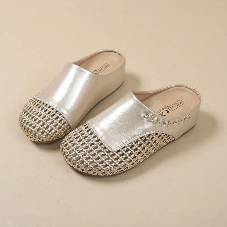 

Баотоу плетеные на толстой подошве полушлепанцы женские 2025 лето новые модные с круглым носком темпераментные для улицы пара крутых шлепанцев 35