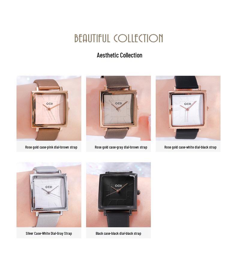 Gedi Damen Retro Großes Zifferblatt Quadratisches Lederarmband Wasserdicht Quarz Uhr mit Datum