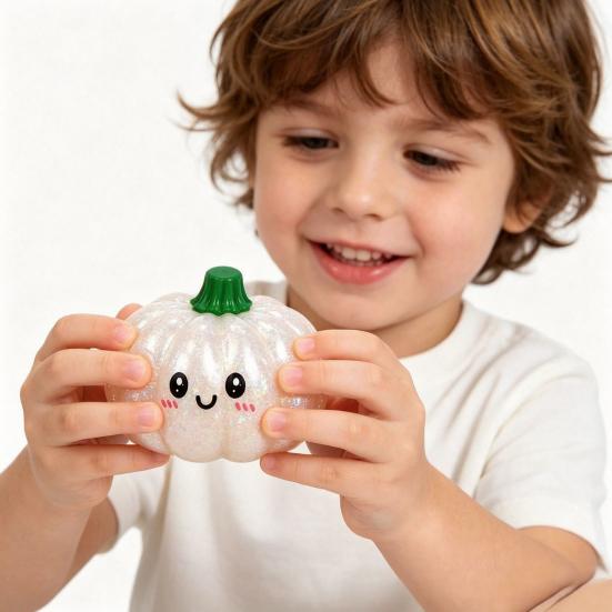 Medium Size Stress Ball Halloween Pumpkin Squeeze Ball Soft TPR Golden Glitter Fidget Toy Anxiety Relief for Kids Adults Slow Rising Decompression