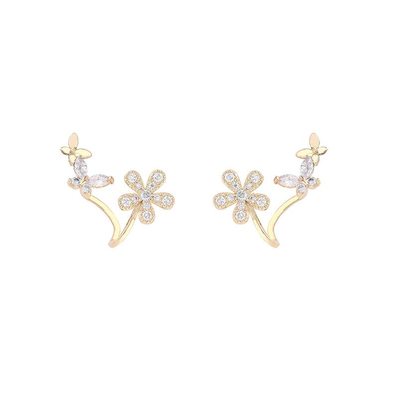 Butterfly Flower Temperament Earrings for Women In Summer New Trendy Light Luxury Niche Design High-end