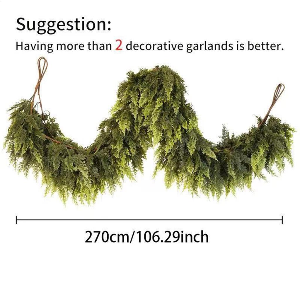 Artifical Green Pine Wreath Dense Christmas Vines Faux Garland for Fireplace Tree Mantel Outdoor Porch Indoor Stair Table Door