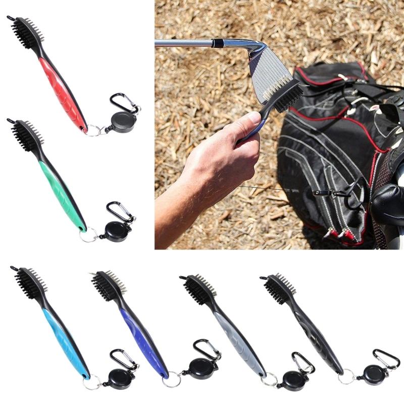 Golf Club Brush & Club Groove Cleaner Retractable Zip-line Carabiner, Lightweight, Ergonomic Design, Easily Attaches to