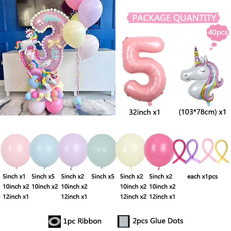 40pc/set Unicorn Series Digital Aluminum Film Balloon 1-9 suitable for birthday photo party anniversary graduation season