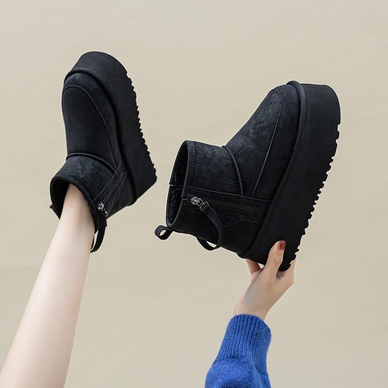 New snow boots heightened thick-soled mid-tube side zipper warm women's boots women's shoes casual versatile cotton shoes
