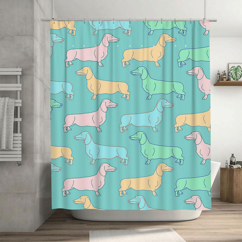 Vibrant Dogs Pattern Shower Curtain Blue Green Pink Yellow Colors Bathroom Decor for Kids Bathrooms Adults Modern Design Waterpr