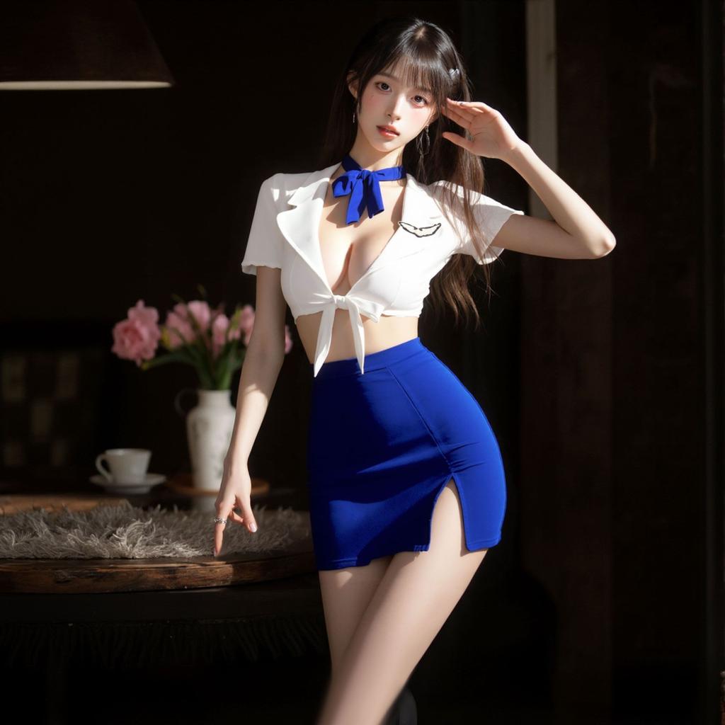 Sex lingerie pure desire stewardess uniform sexy deep V free suit cosplay temptation