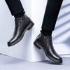 Fashion Autumn/Winter Italian Men's Knight Boots Black Pointed Mid Top Shoes Chelsea Boots Formal Carved Men's Plush Fashionable Boots