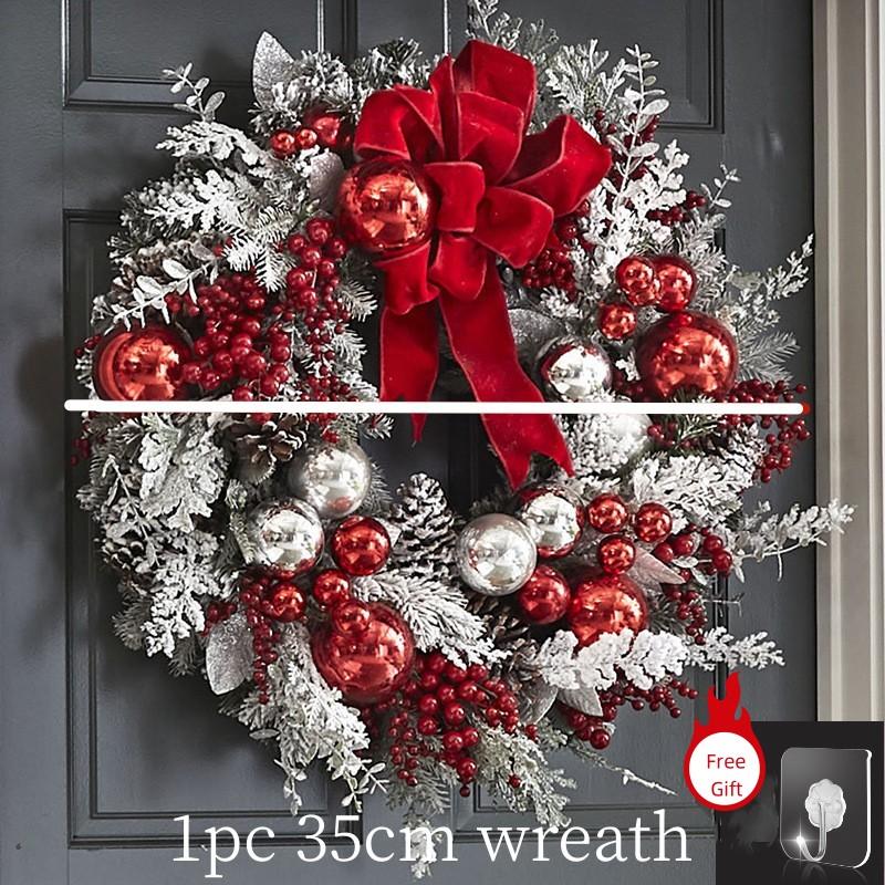 Christmas Wreath For Front Door Red Ball Ornaments Hanging Door Wreath Window Decor Home Party Navidad Christmas Decoration 2025